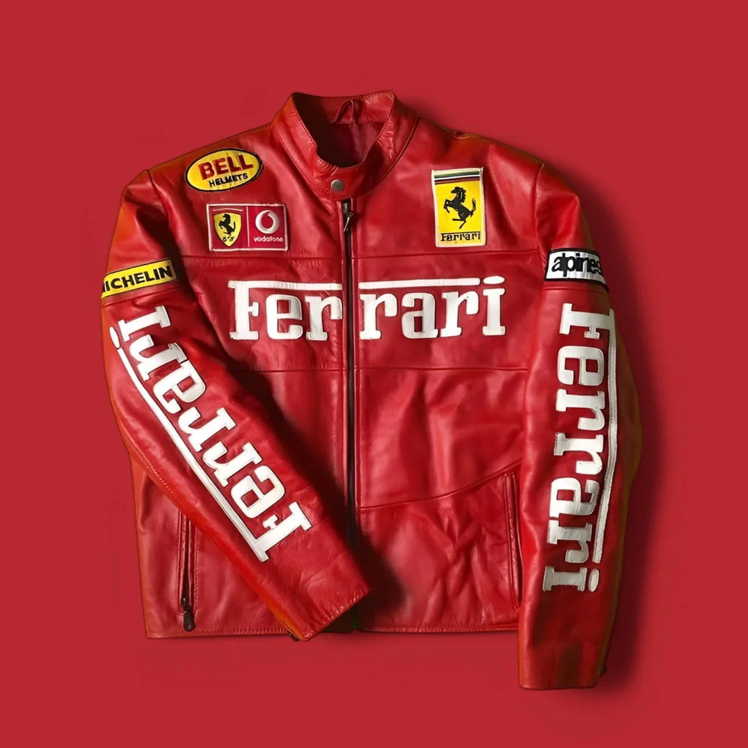 DWNTWN Leather Ferrari Jacket – Vintage Red F1 Racing