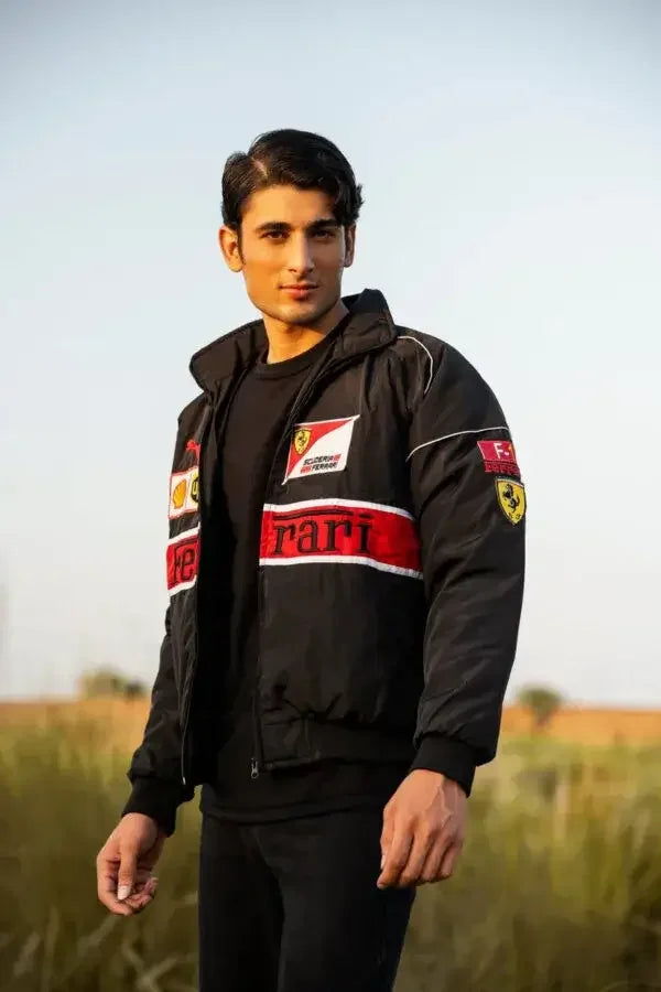 Men's Black Ferrari F1 Racing Jacket DWNTWN Formula Bomber